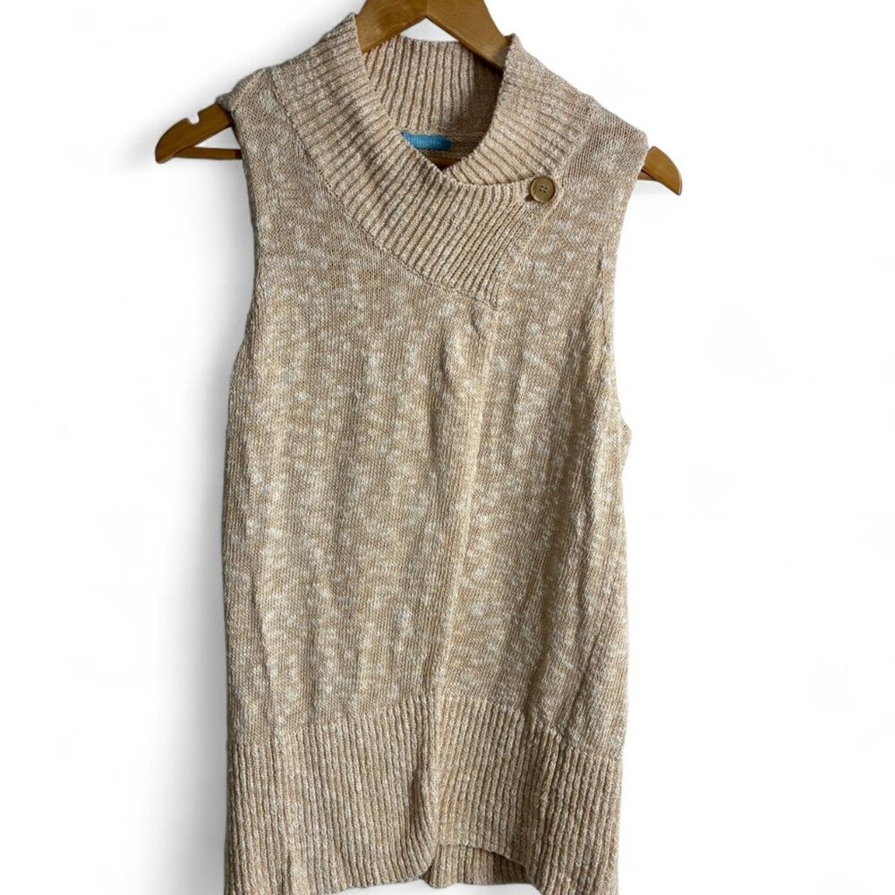 J.McLaughlin 100% Cotton Cream Sleeveless Sweater Vest Wrap Cardigan, Size M